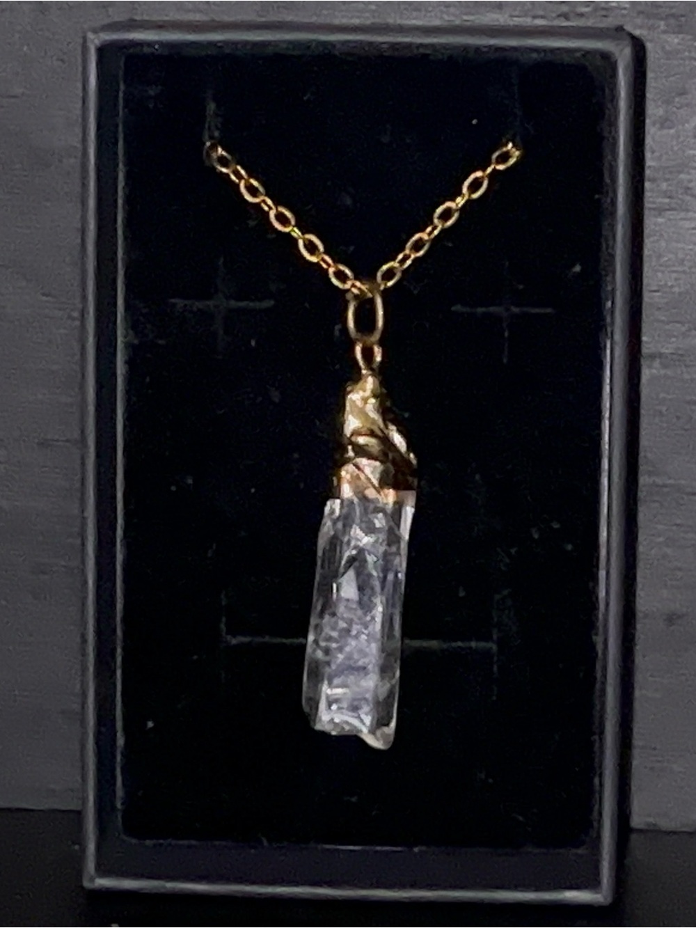 Gold Crystal Point Pendant Necklace - Clear Crystal